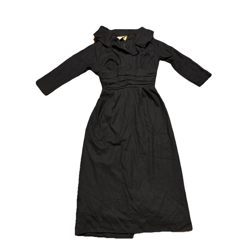 Vintage 50s/70s Jonathan Logan Shawl Collar Black Cocktail Dress Wool Lined S